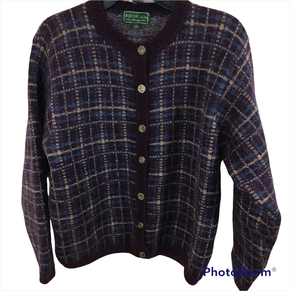Vintage Mohair Blend Cardigan Sweater Size Medium 14/16 Equorian Heritage